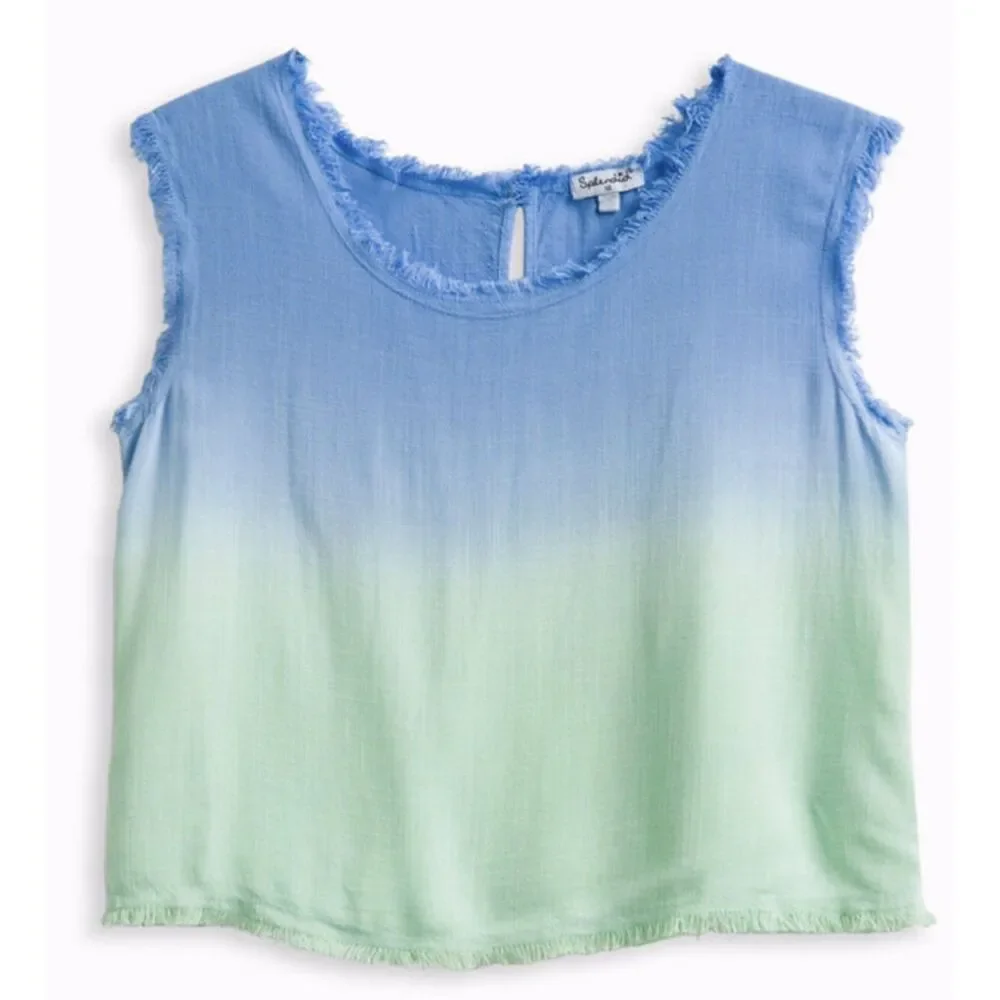 Splendid Fray Trim Blue Green Tie Die Sleeveless Shirt Top Juniors Sz 12